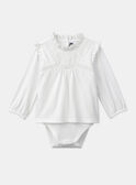Ecrufarbene Bodybluse mit Rüschen LACOLINE / 24H1BFJ1BOD001