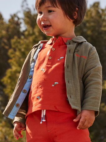 Baby Junge khakigrünes Überhemd aus doppelter Baumwollgaze 22E1BGP1GIL626