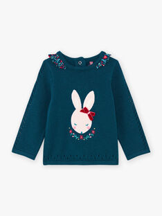 Baby Mädchen Blau Kaninchen Pullover mit Blumendruck Details BAGAELLE / 21H1BF91PUL714