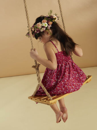 Ausgestelltes Kleid aus Popeline mit rosa Blütendruck für Kinder Mädchen CAUDRETTE 2 / 22E2PFU3RBS304