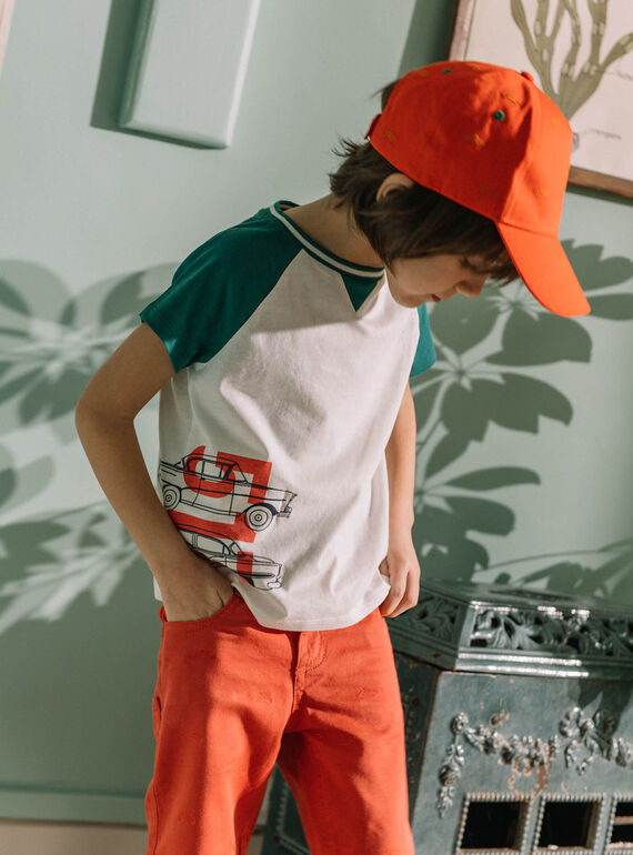 Ecrufarbenes T-Shirt für Kind Junge mit grafischem Muster COTICHAGE / 22E3PGM2TMC001