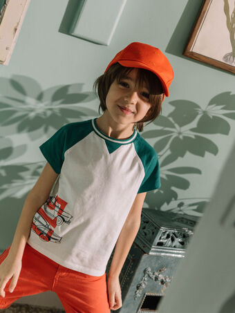 Ecrufarbenes T-Shirt für Kind Junge mit grafischem Muster COTICHAGE / 22E3PGM2TMC001