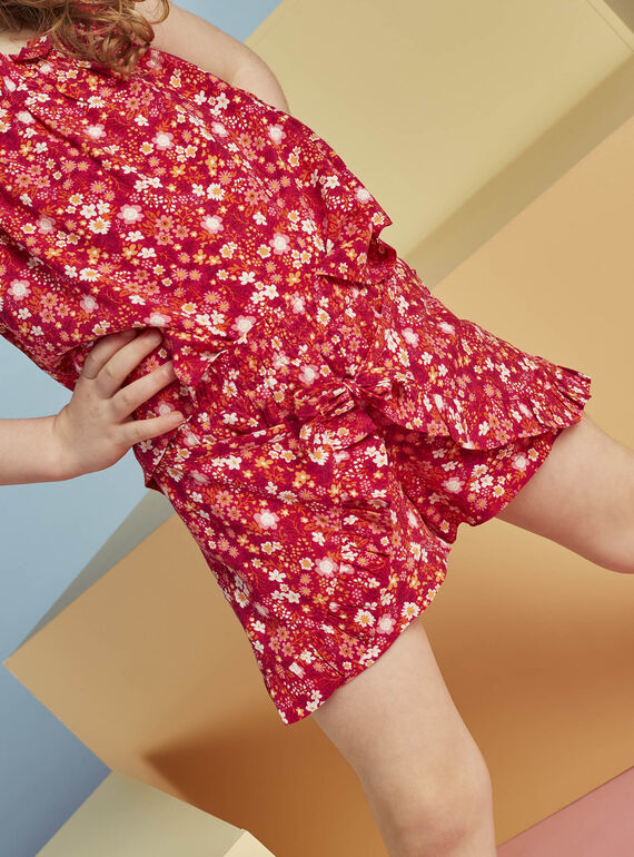 Fuchsiafarbene Shorts mit Blumendruck, Kind Mädchen CAUSHOETTE 1 / 22E2PFT3SHO304