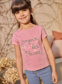 Kind Mädchen rosa besticktes T-Shirt mit ausgefallenem Blumenschriftzug CETIETTE / 22E2PFB1TMC305