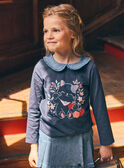 Marineblaues T-Shirt mit Katzenprint, Claudine-Kragen und langen Ärmeln, Mädchen NOBLUETTE / 25H2PFP1TML070