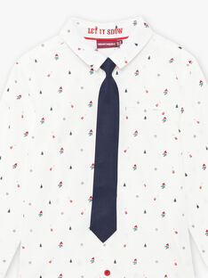 Weißes Popeline-Hemd für Jungen mit Weihnachtsmotiven und Krawatte BOMOCAGE / 21H3PGR1CHM001