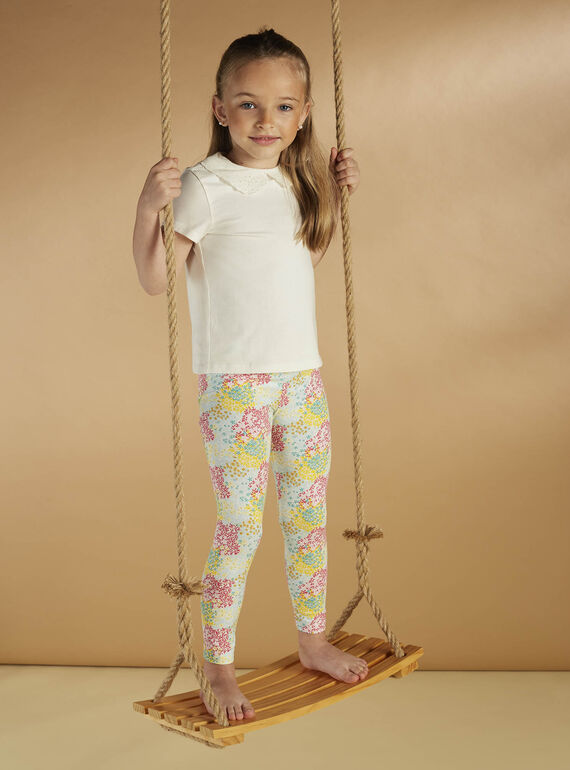 Leggings für Kinder Mädchen mit Blumendruck in Ecru CEFLOETTE 3 / 22E4PFU3CAL811