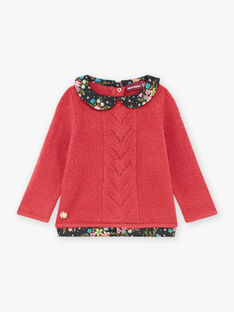 Baby Mädchen fuchsia rosa gestrickt Pullover mit Claudine Kragen BAMATHILDE / 21H1BFM1PUL304
