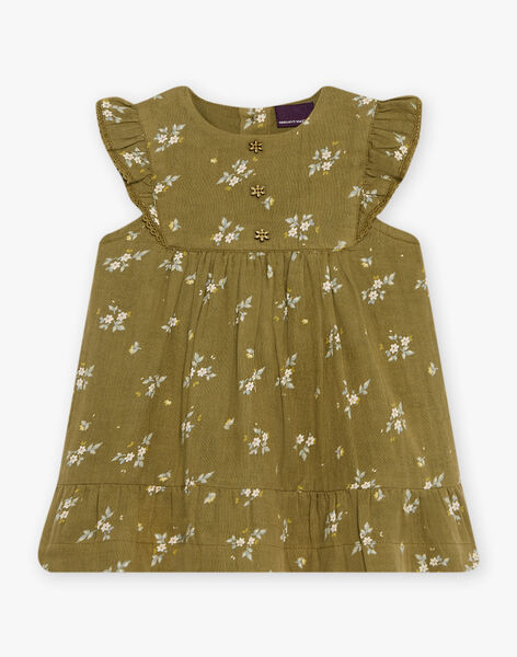 Kleid aus Baumwoll-Doppelgaze mit Blumenmuster in Khaki DACECILE / 22H1BFD1ROB604