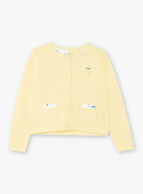 Zitronengelbe durchbrochene Strickweste für Kinder und Mädchen ZICADETTE / 21E2PFO1CARB104