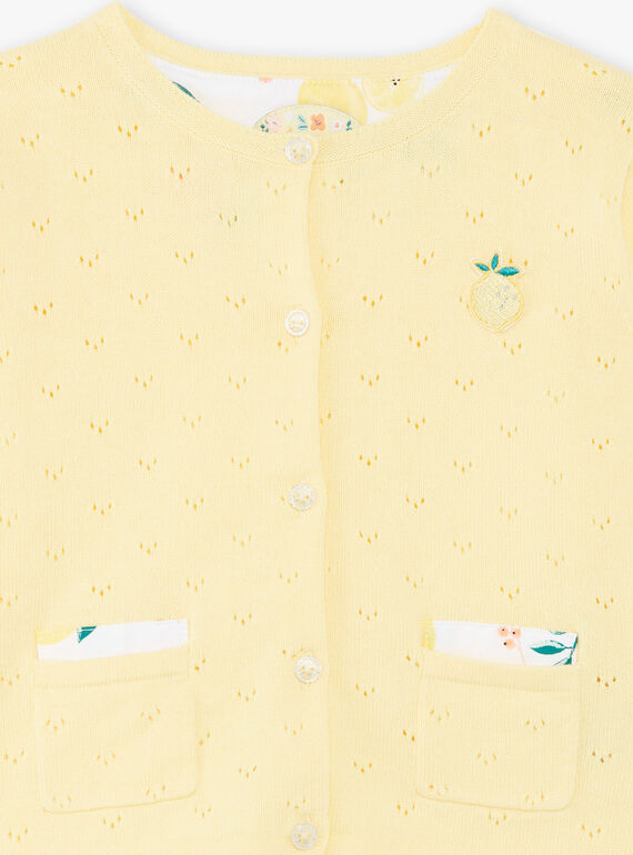 Zitronengelbe durchbrochene Strickweste für Kinder und Mädchen ZICADETTE / 21E2PFO1CARB104