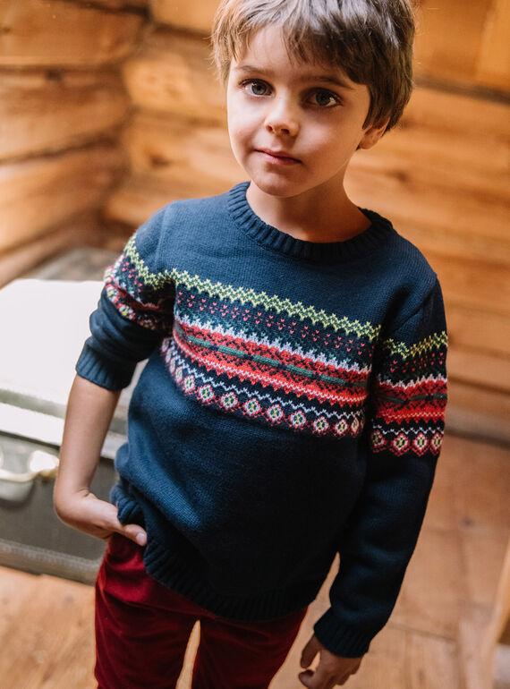 Marineblauer Jacquard-Pullover für Kind Junge DOJACAGE / 22H3PGX1PUL070
