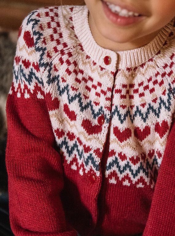 Rote und beigefarbene Strickjacke aus Wollgemisch DRIKERETTE / 22H2PFX2CARF526