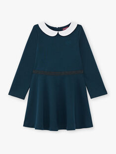 Langärmeliges Kleid für Mädchen in Entenblau mit Claudine-Kragen BROCOLETTE3 / 21H2PFB1ROB714