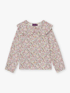 Popeline-Bluse für Kinder Mädchen mit Rüschenkragen und Blumendruck CECHOUETTE / 22E2PFB2CHEB112