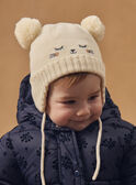 Mütze aus ecrufarbenem Strick mit Katzengesicht und 2 Pompons, Baby, Mädchen NIMATHILDE / 25H4BFE2BON001