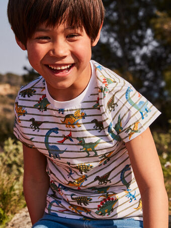 Gestreiftes T-Shirt mit Dinosaurier-Aufdruck für Kind Junge CUXOAGE / 22E3PGP2TMC001