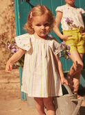 Set aus Kleid und Bloomers aus Popeline in Ecru mit Streifendruck LAALBERTINE / 24H1BFI2ROB001