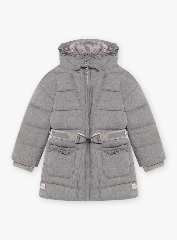 Mausgraue Daunenjacke mit Kapuze für Kind Mädchen BLOZIKETTE / 21H2PFE3D3E904