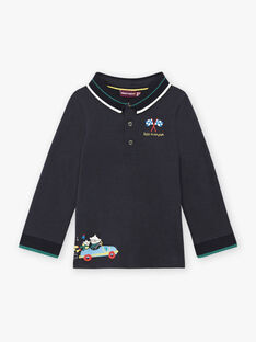 Blaues langärmeliges Poloshirt für Jungen mit Auto-, Dachs- und Flaggenmotiven BAPRESTON / 21H1BGM1POLC228
