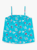 Kind Mädchen türkisfarbenes Tank-Top mit Blumen- und Schildkrötenaufdruck CAUDEBETTE 2 / 22E2PFT2DEB202
