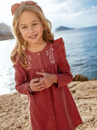 Rosafarbenes besticktes Kleid mit Rüschen für Kind Mädchen CADRETTE / 22E2PF71ROBD332