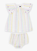 Set aus Kleid und Bloomers aus Popeline in Ecru mit Streifendruck LAALBERTINE / 24H1BFI2ROB001