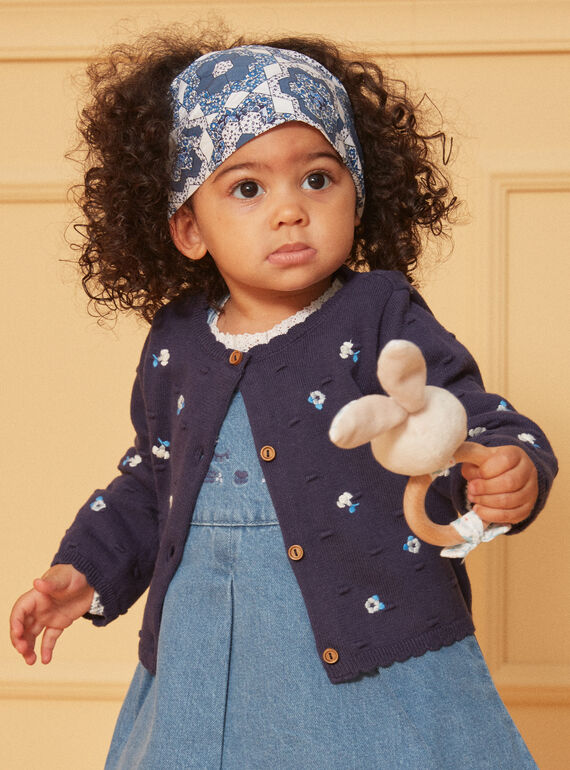Texturierte marineblaue Strickjacke mit aufgestickten Blumen LACORRINE / 24H1BFJ2CAR070