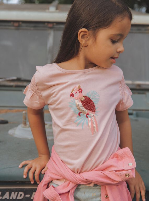 T-Shirt mit Papageienmotiv in hellrosa FITETETTE / 23E2PFD2TMCD300