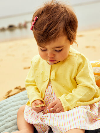 Baby Mädchen pastellgelbe Strickjacke mit Schleife und Polka Dot CASABINE / 22E1BFN1CARB115