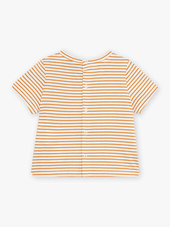 Kurzärmeliges gestreiftes T-Shirt für Baby Junge in Honig und Ecru CAKING / 22E1BG91TMC001
