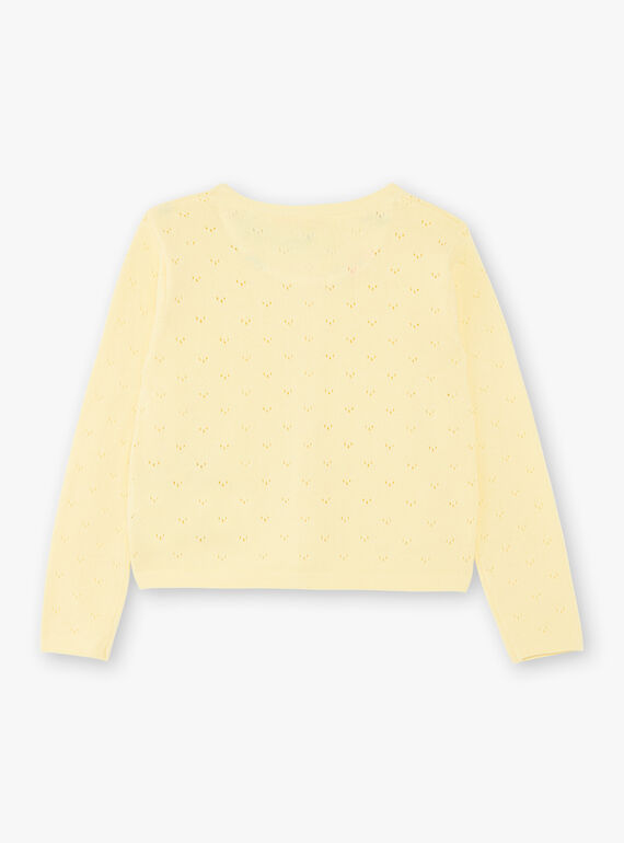 Zitronengelbe durchbrochene Strickweste für Kinder und Mädchen ZICADETTE / 21E2PFO1CARB104