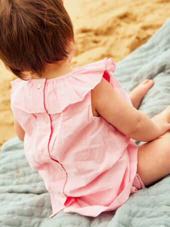 Baby Mädchen rosa Popeline-Kleid mit Muschel-Stickerei und Blümchen CASOLEIL / 22E1BFN1ROBD315