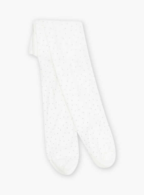 Elfenbeinfarbene Schaumstoffstrumpfhose mit silbernen Polka Dots. FRECOLETTE / 23E4PFI1COL005