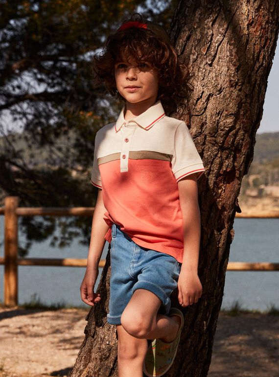 Poloshirt in Weiß und Koralle für Kind Junge CUWIAGE / 22E3PGP1POL001