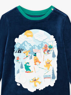 Pyjama-Set für Jungen aus Samt mit Monstern auf Skiern BISKIAGE / 21H5PG72PYJ717
