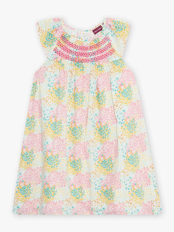 Kind Mädchen mehrfarbiges gesmoktes Kleid mit Blumendruck 22E2PFN1ROB811