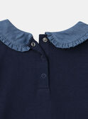 Marineblaues T-Shirt mit Katzenprint, Claudine-Kragen und langen Ärmeln, Mädchen NOBLUETTE / 25H2PFP1TML070