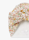Geburtsmützchen in Ecru und Rosa mit Blumenprint LOA / 24H0AF11BON001