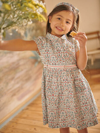 Kind Mädchen Kleid in Ecru mit Blumendruck CUIBIETTE / 22E2PFJ2ROB632