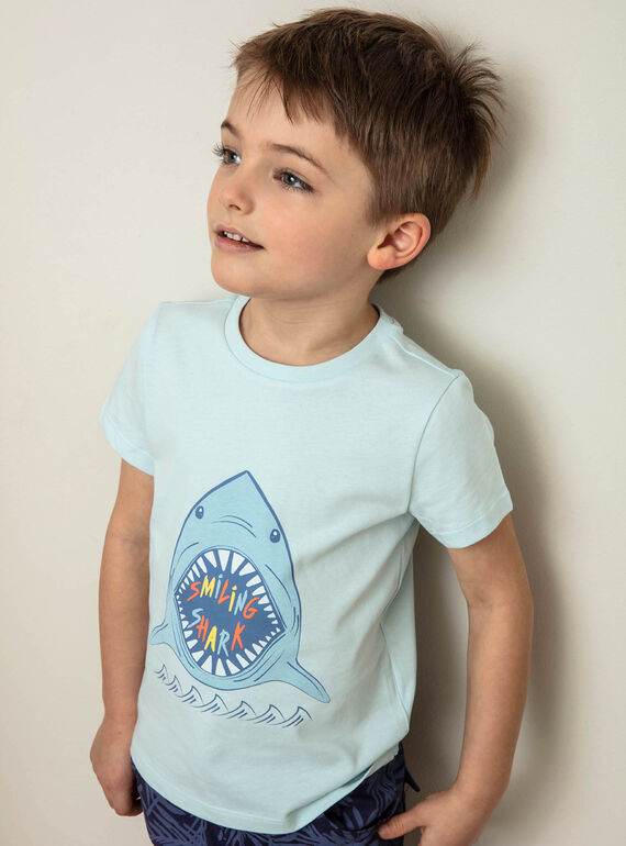 Blaues T-Shirt mit Hai-Muster ZUZAGE1 / 21E3PGL3TMC614