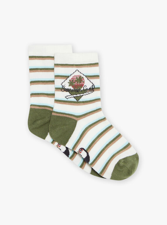 Gestreifte ecru Socken mit Papageien-Jacquard FIMOUAGE / 23E4PGD1SOQ001