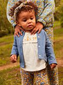 Ecru Bluse mit dunkelblauer Leggings und Stirnband mit Blumenmuster 23E1BF81ENS001