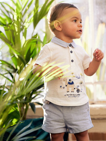 Baby Junge ecrufarbenes Poloshirt mit Jeanskragen CARIUS / 22E1BGK1POL001