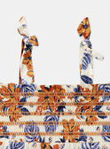 Gesmoktes Top in Beige mit blauem und orangefarbenem Blumenprint KLOPETTE / 24E2PFS2DEB001