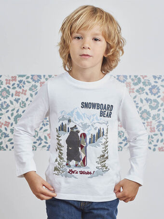 Weißes T-Shirt für Kinder Junge mit Bergbärenmotiv BOXIDAGE / 21H3PGO1TML000