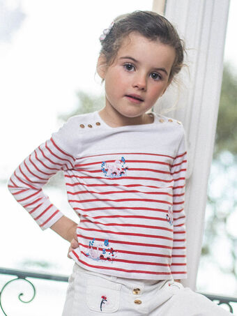 Kind Mädchen Rotes Matrosen-T-Shirt mit ausgefallenen Mustern CITOYETTE / 22E2PF81TML001