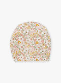 Geburtsmützchen in Ecru und Rosa mit Blumenprint LOA / 24H0AF11BON001