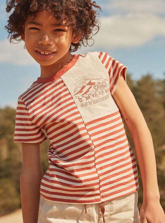 Rotes und sandfarbenes T-Shirt mit Streifenmuster FLIROAGE / 23E3PGP1TMCE406