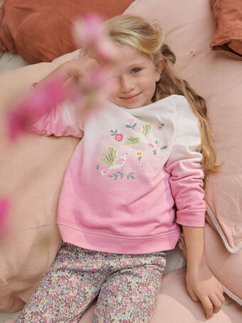 Kind Mädchen rosa Tie-&-Dye-Sweatshirt mit ausgefallenem Vogelmuster CESWETTE / 22E2PFB1SWE305